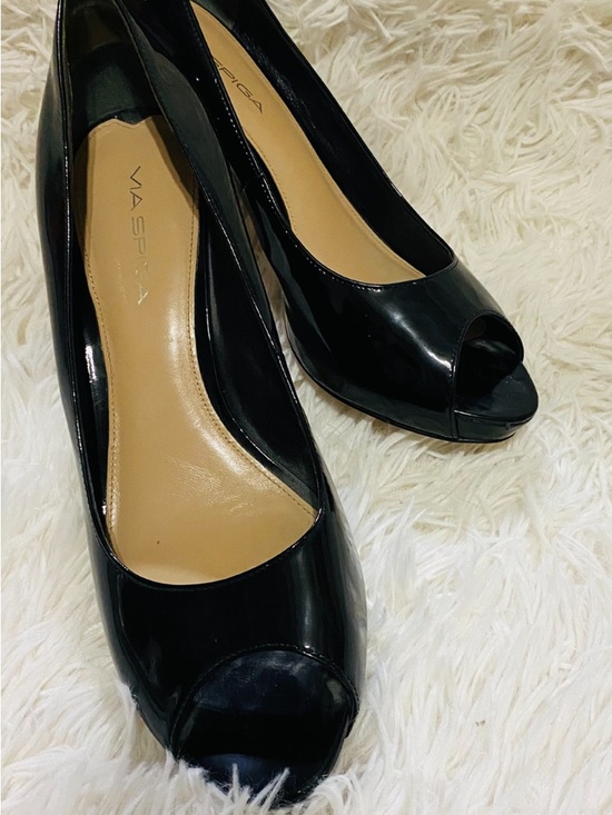 Shoes - Via Spigo Black Patent Leather Peep Toe Pumps Heels 9M Italy